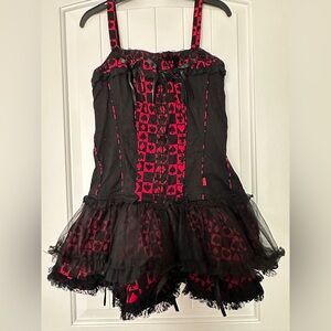 TRIPP NYC Daang Goodman Corset Tutu Pleated Gothic Blk/Red Card Suits Dress Sz L
